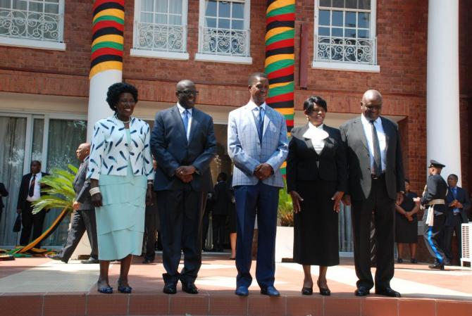 H.E. President Lungu poses with Her Honour the Vice President, the Rt Honourable Speaker, the Clerk of the National Assembly and ACC Director General