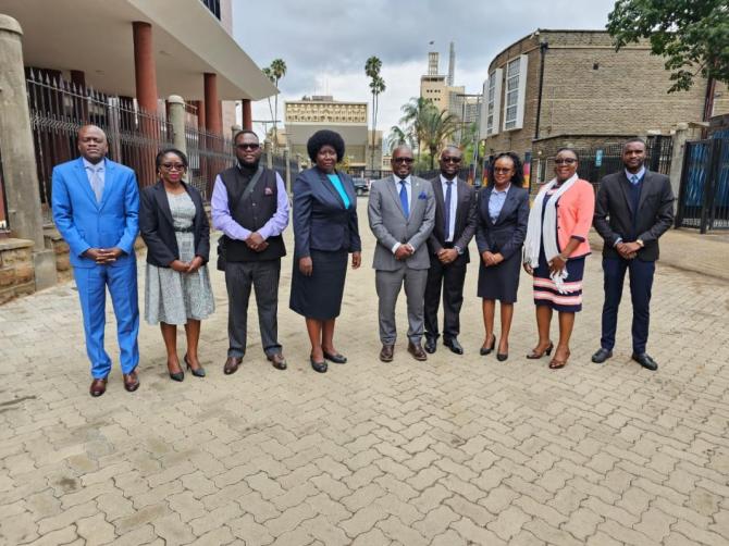 From L to R Mr Francis Tanganyika (Deputy Principal Clerk - Admin. HRM & Development); Ms Queen Nyirenda (Board Member); Mr Sage Samuwika (NAZ SACCO General Manager); Mrs Loveness Mayaka (Actg. Deputy Clerk -Admin.); Mr Julius Kampamba (Board Vice Chairperson); Mr Kaite Siachiwena (SACCO Operations Manager); Mrs Aggie Mumbi (Board Secretary); Mrs Felistus Kabambe (Board Treasurer) and Mr Matthews Bwalya (Board Accountant)